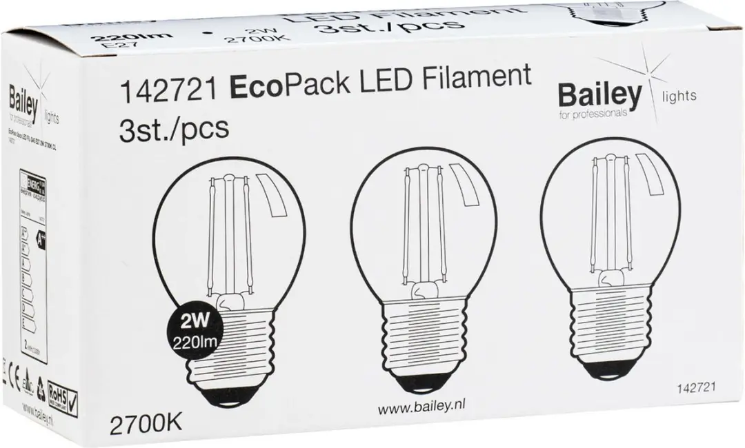 Bailey 3x LED Bol E27 2W - Warm wit 2700K
