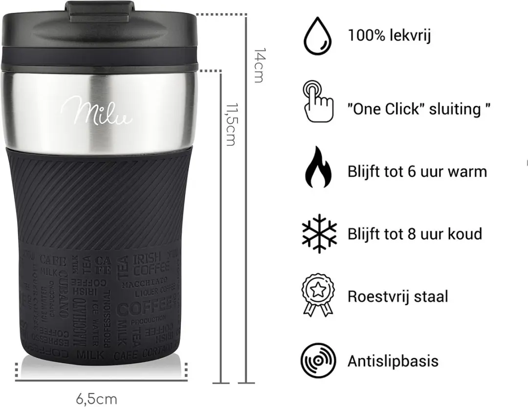 Milu Thermosbeker 210ml - Roestvrij staal - Zwart