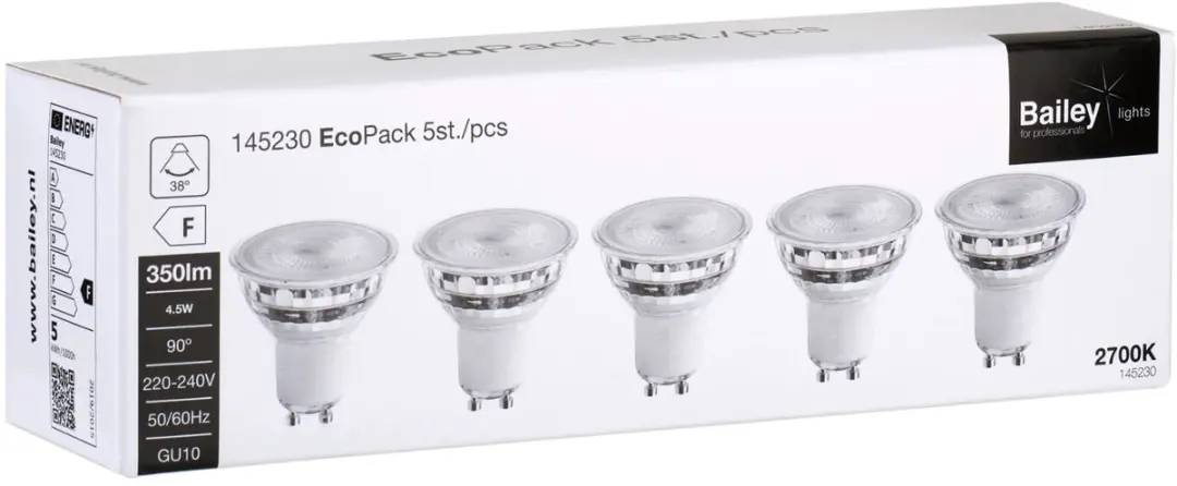 Bailey 5x LED Spot GU10 4.5W Dimbaar