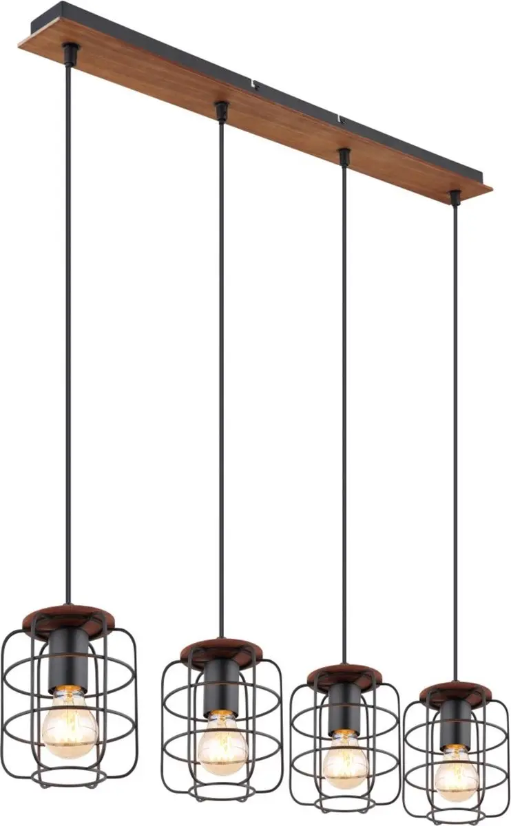 Globo 4-lichts Hanglamp Roosterkappen E27 - Zwart