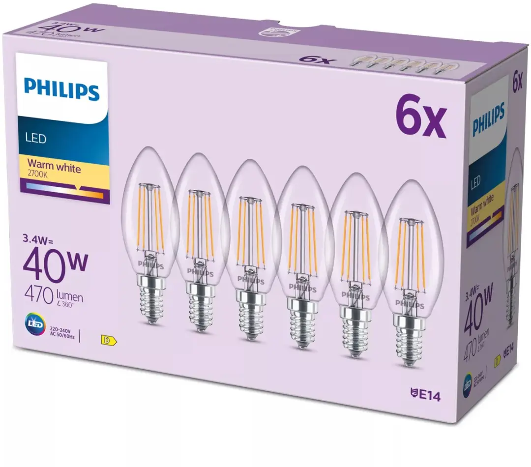 Philips Filamentkaarslamp B35 E14 3.4W