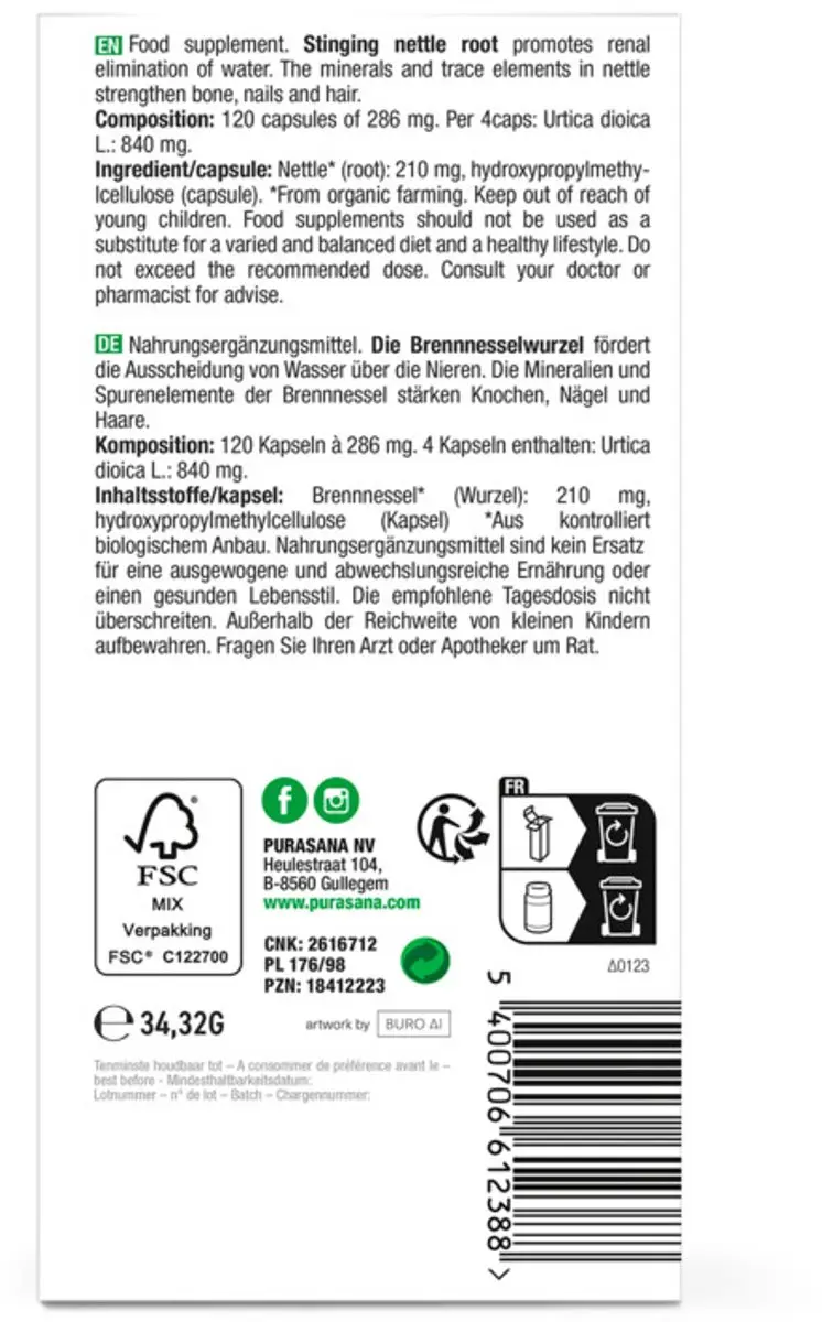 Purasana Brandnetelwortel 120 Vegacapsules