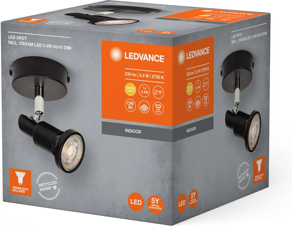 LEDVANCE LED Spot GU10 3,4W - 230lm - Zwart