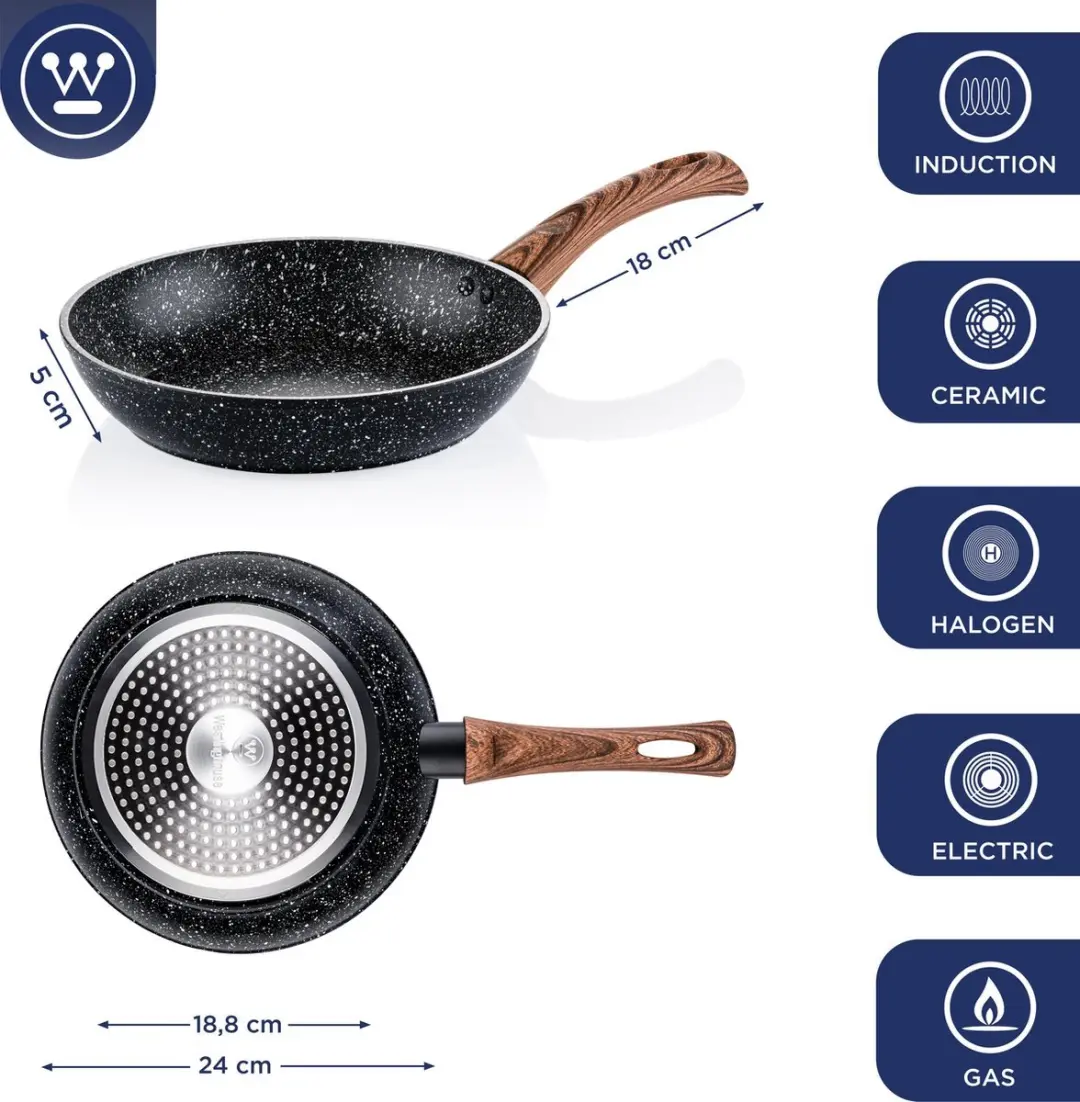 Westinghouse 2-delige Koekenpannenset 20 & 24cm - Inductie - Zwart Marmer