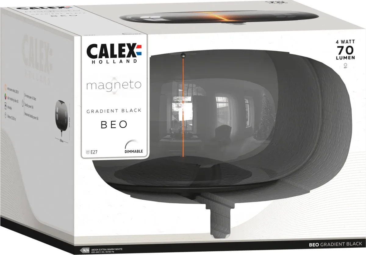 Calex Magneto Beo Asarna LED Lamp - Magnetisch Filament Lichtbron - Titanium - E27 - 4W - Dimbaar