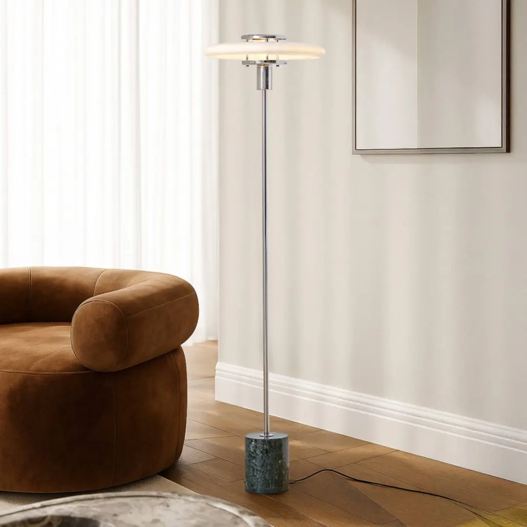 Lindby Vloerlamp Glas Marmer 130cm - E27 - Wit/Groen