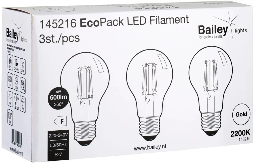 Bailey LED Lamp E27 6W - Warm Wit - Ø6cm