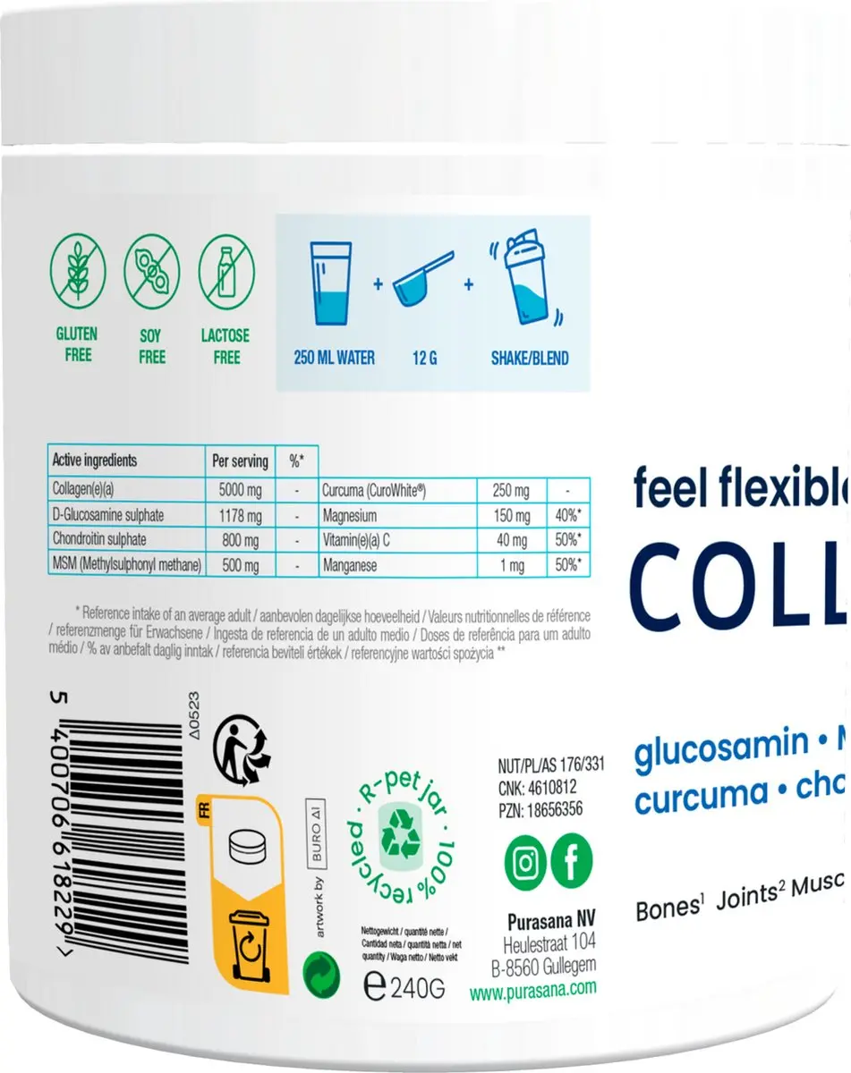 Purasana Feel Flexible Collageen MSM Kurkuma Glucosamine 240g