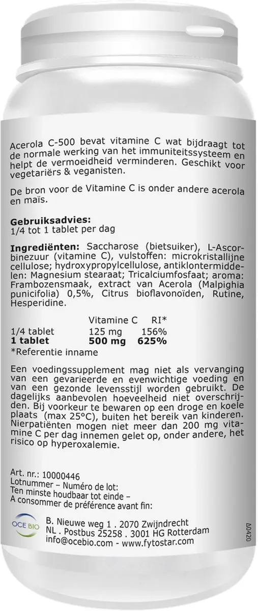 Fytostar Acerola C 500 Kauwtabletten 60 Stuks
