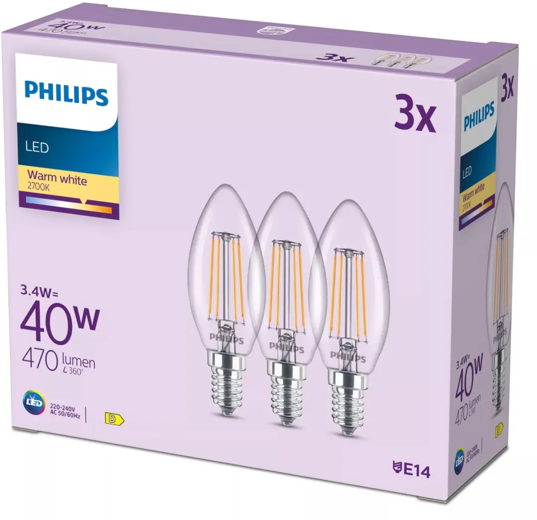 Philips Filament Kaarslamp 40W B35 E14