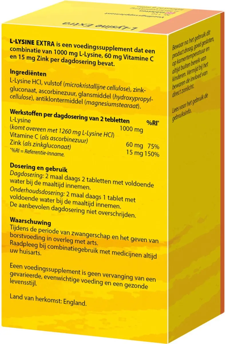 Bloem L-Lysine Voedingssupplement 60 Tabletten - 60mg