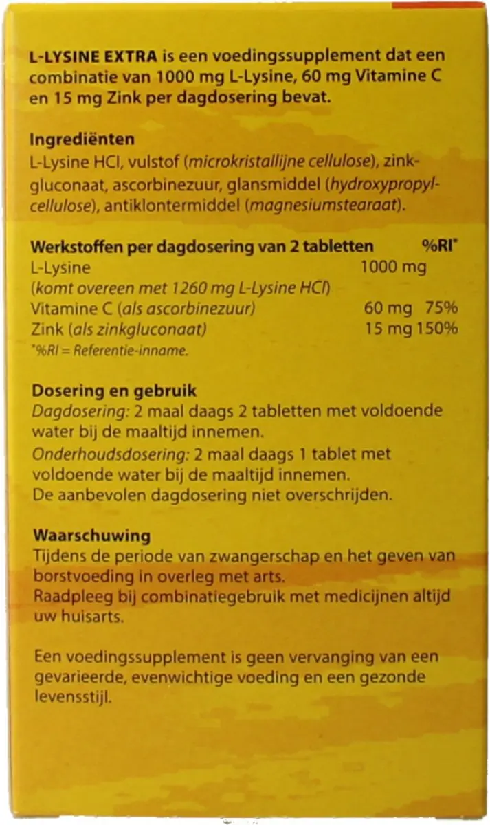 Bloem L-Lysine Voedingssupplement 60 Tabletten - 60mg