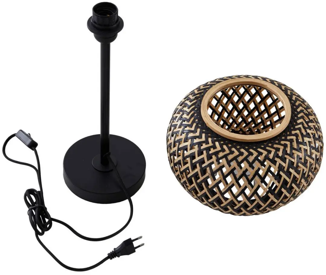 Lindby Tafellamp Bamboe 1 Licht - 28cm - Zwart/Darkhout