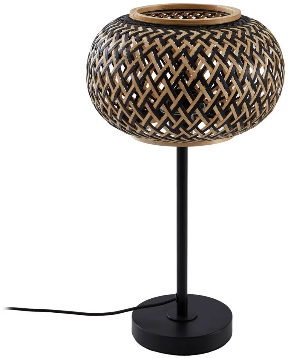 Lindby Tafellamp Bamboe 1 Licht - 28cm - Zwart/Darkhout