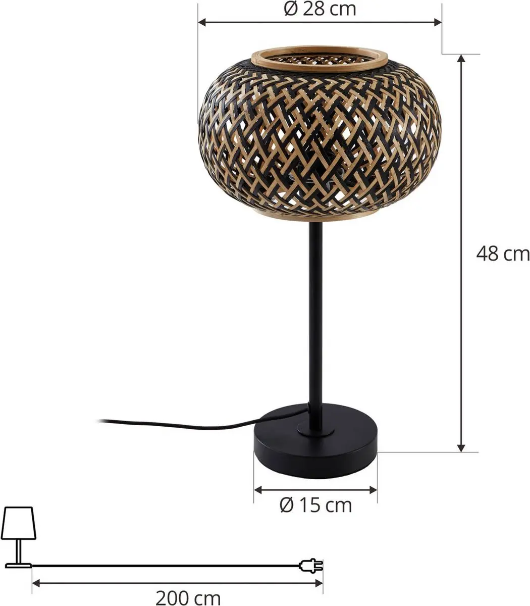 Lindby Tafellamp Bamboe 1 Licht - 28cm - Zwart/Darkhout