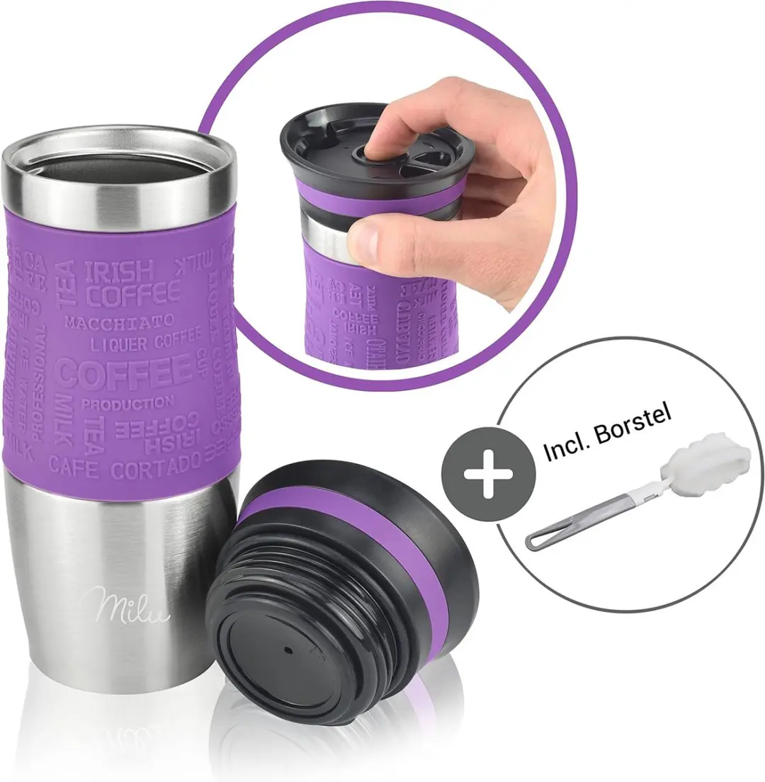 Milu Thermosbeker 370ml - Paars - Dubbelwandig - Vaatwasserveilig