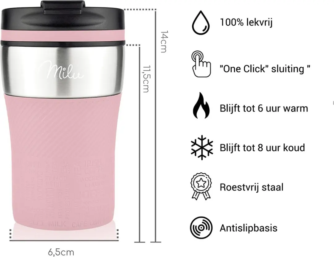 Milu Thermosbeker Roze 210ml - Dubbelwandig Isolerend