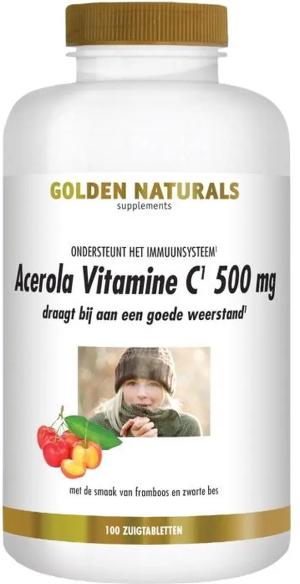 Golden Naturals Acerola Vitamine C 500mg - 100 Veganistische Zuigtabletten