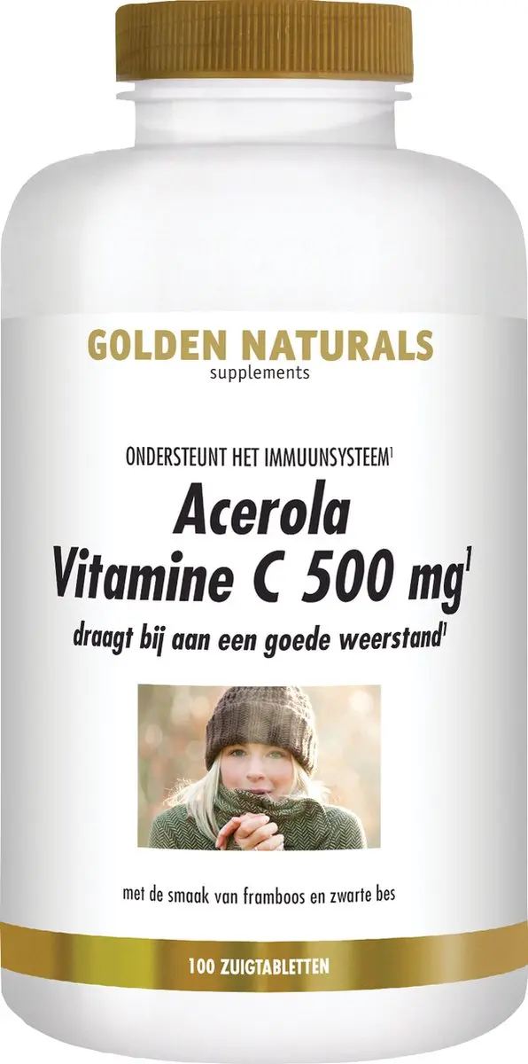 Golden Naturals Acerola Vitamine C 500mg - 100 Veganistische Zuigtabletten
