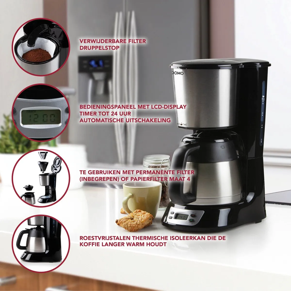 Domo DO709K Koffiezetapparaat 1L - Timer - RVS