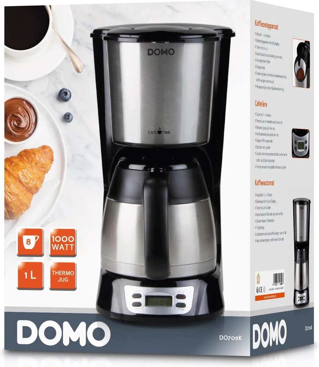 Domo DO709K Koffiezetapparaat 1L - Timer - RVS