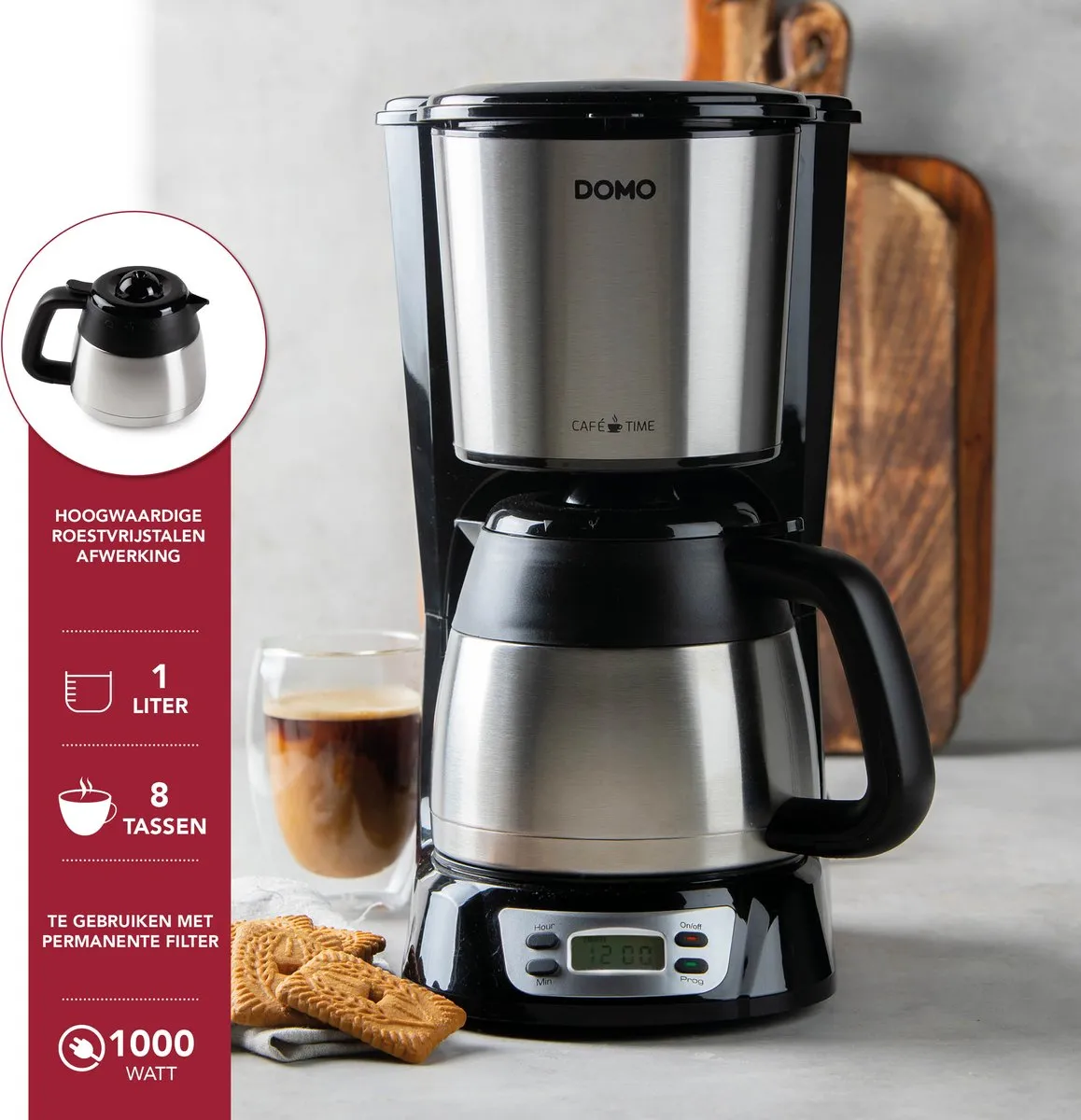 Domo DO709K Koffiezetapparaat 1L - Timer - RVS