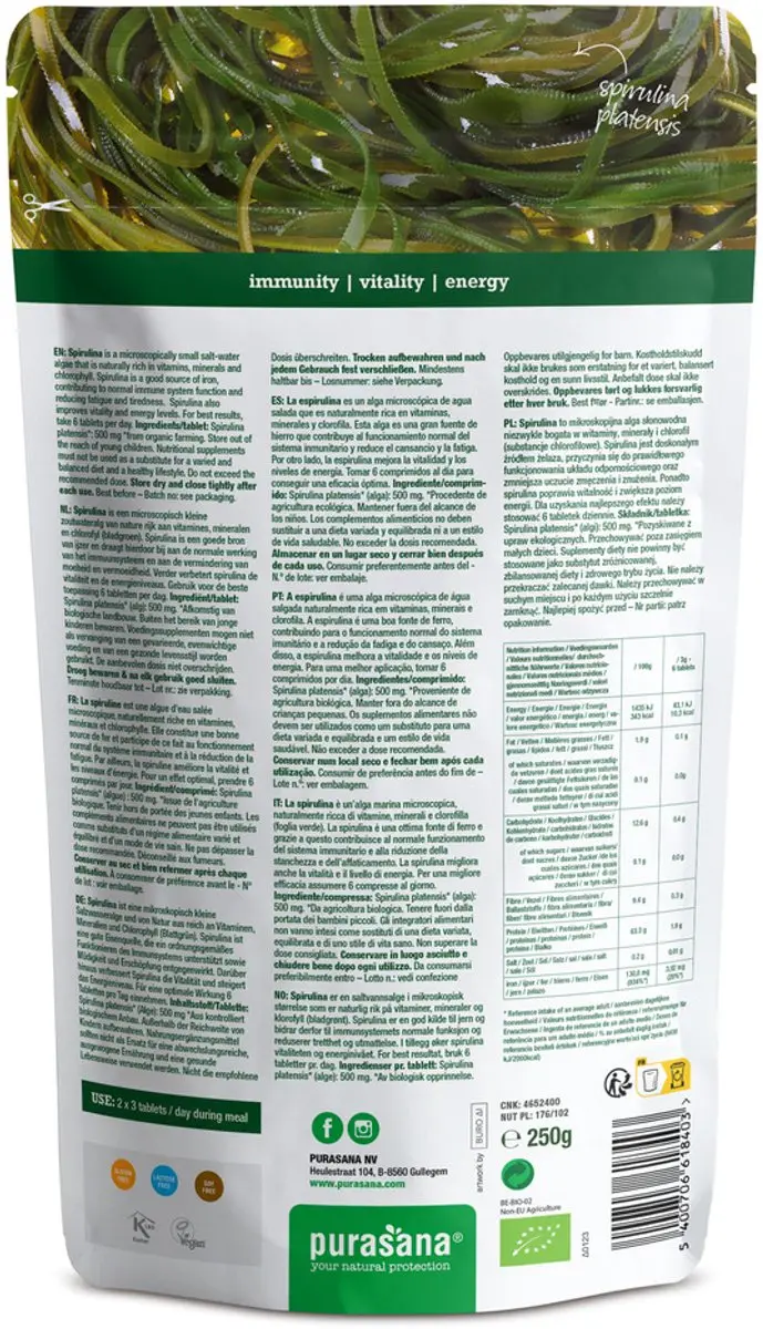 Purasana Vegan Spirulina 500 Tabletten - BIO