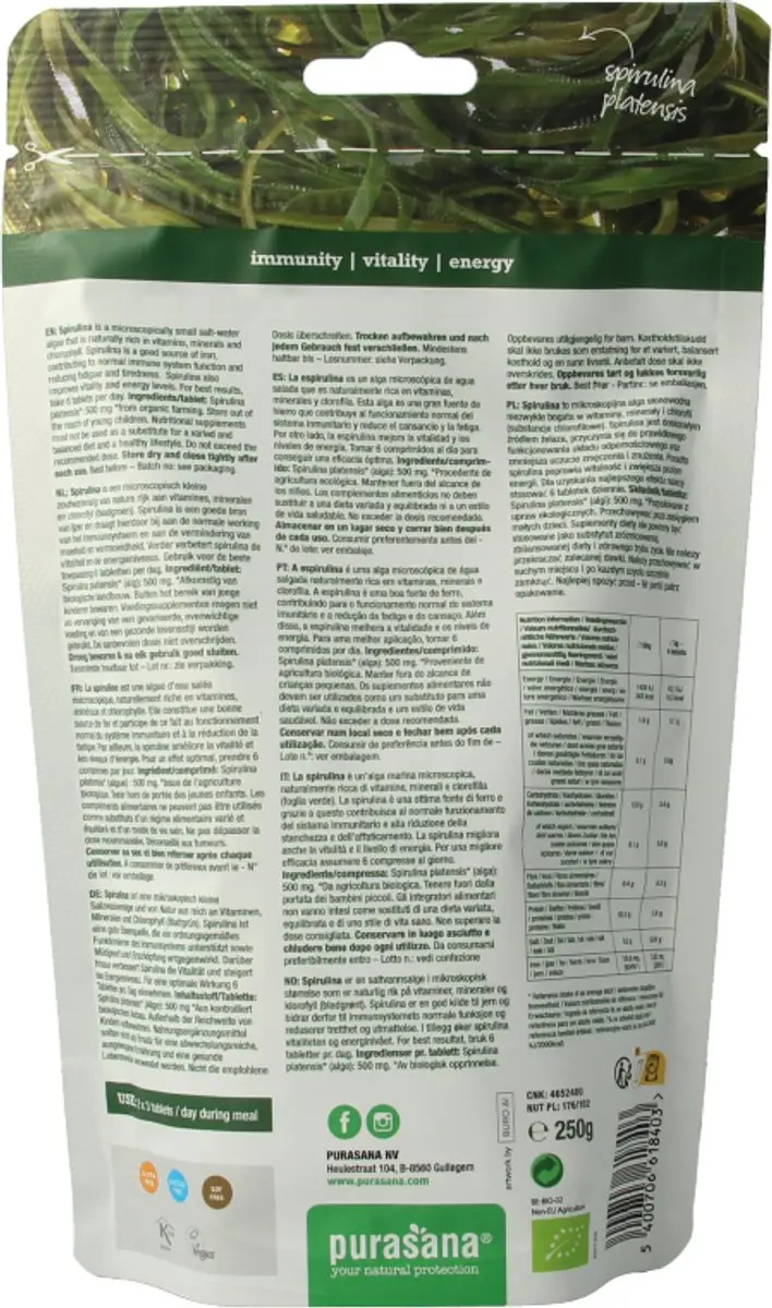 Purasana Vegan Spirulina 500 Tabletten - BIO