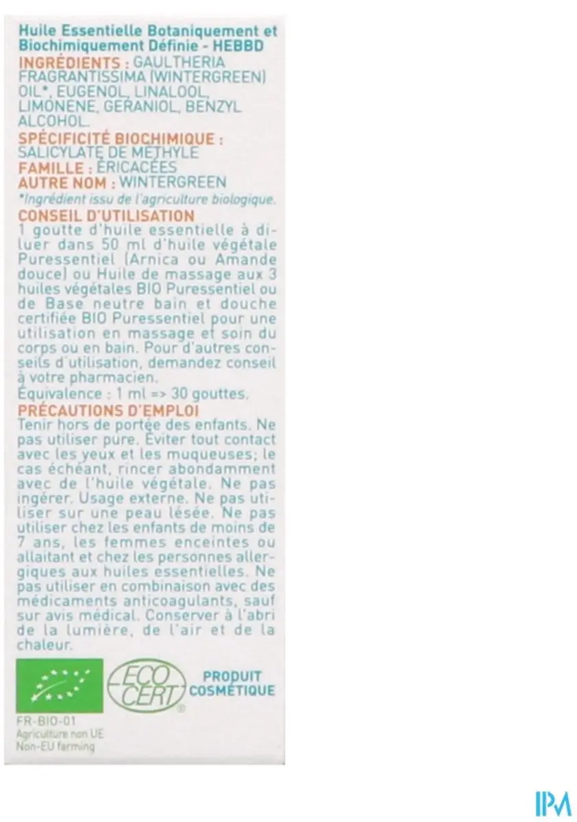 Puressentiel Gaultheria Biologische Etherische Olie 10ml
