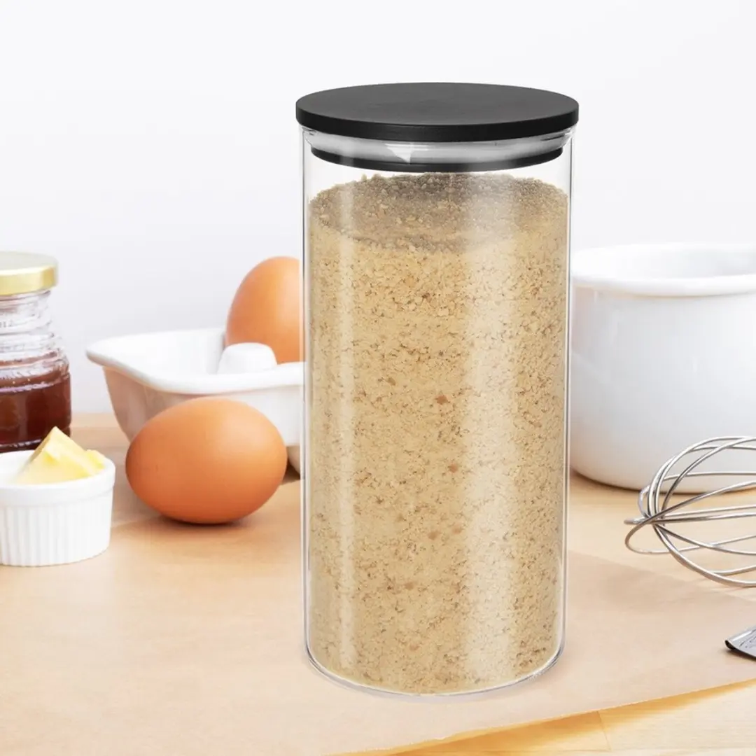 Orion Glazen Opbergdoos 980ml - Bamboe Deksel - Zwart