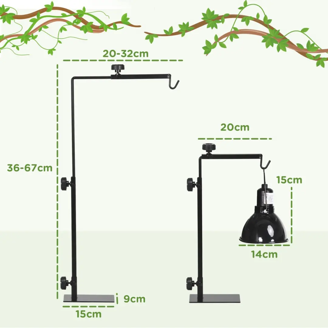 Pawhut Reptielenlampstandaard 32x9x67cm - Zwart