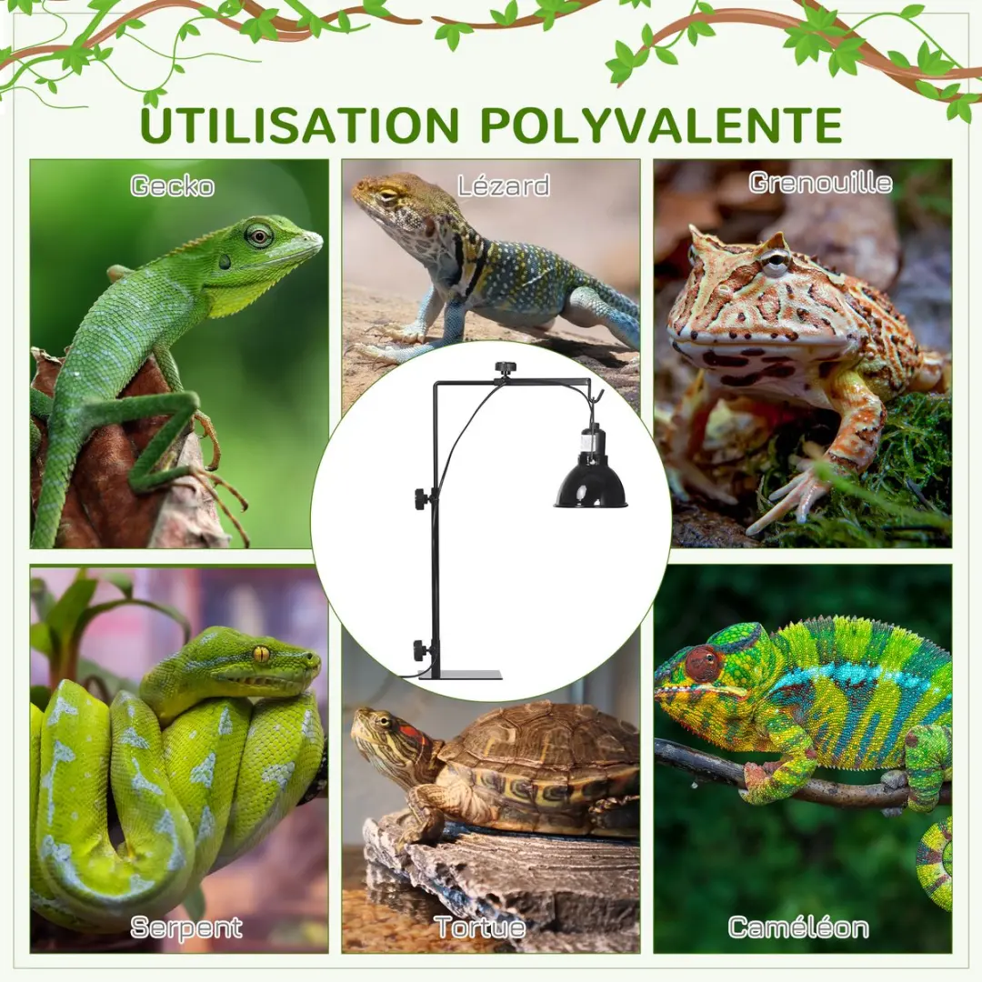 Pawhut Reptielenlampstandaard 32x9x67cm - Zwart