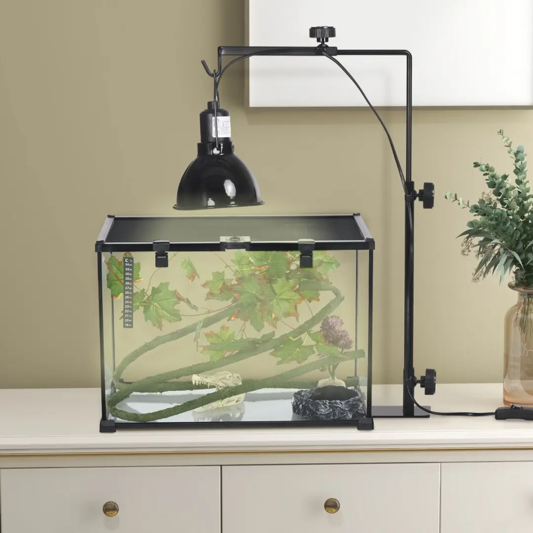 Pawhut Reptielenlampstandaard 32x9x67cm - Zwart