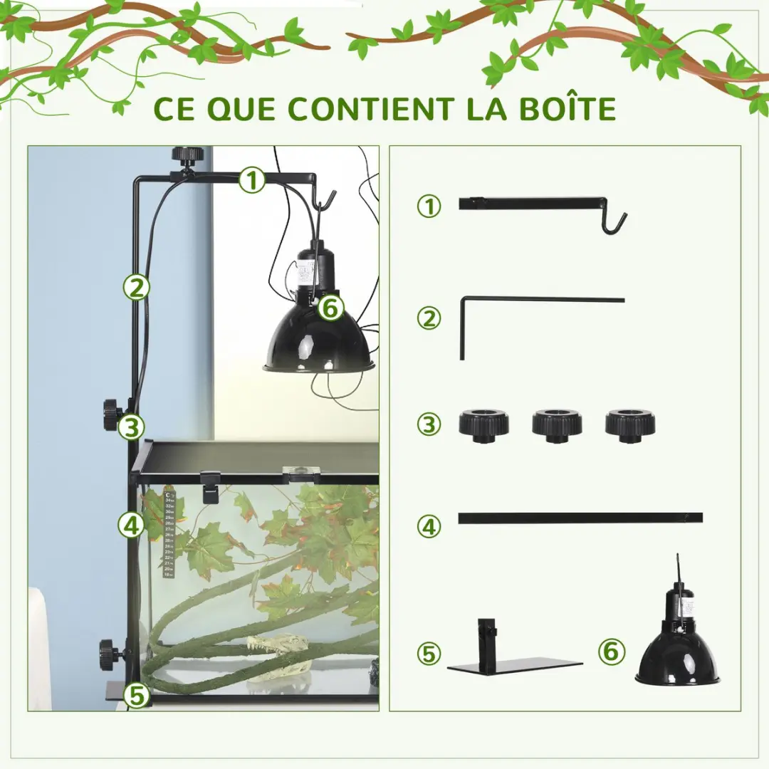 Pawhut Reptielenlampstandaard 32x9x67cm - Zwart