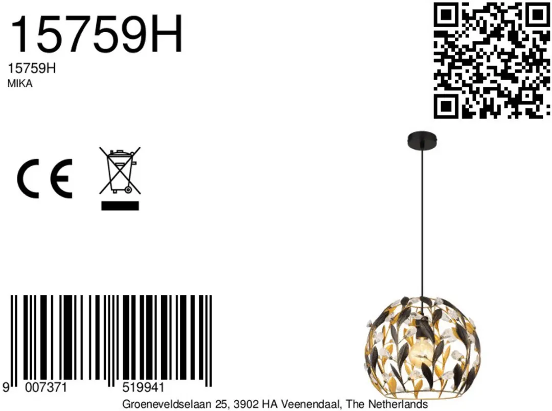 Globo Mika Hanglamp - Ø40cm - Zwart - afbeelding 6 van 6