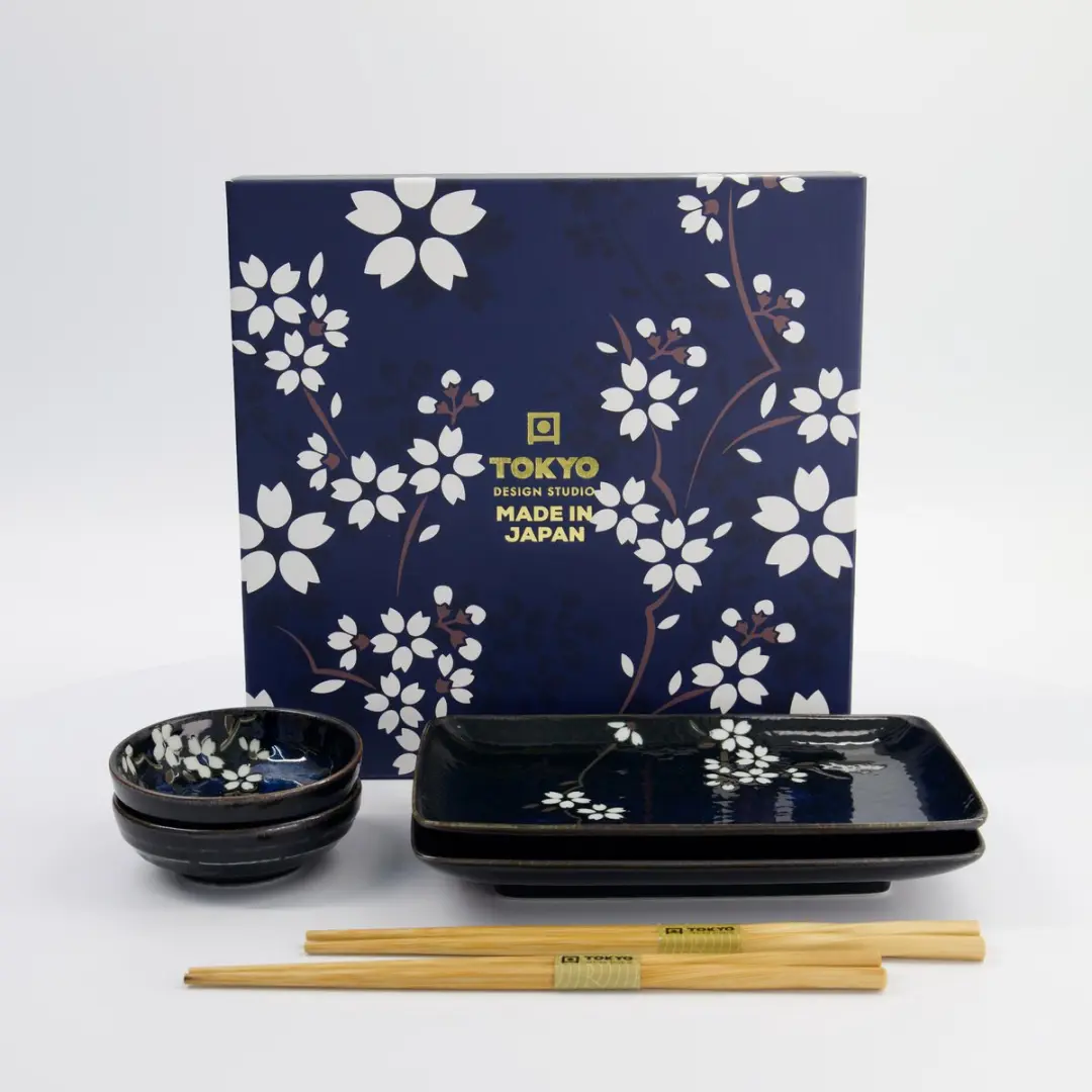 Tokyo Design Studio Cobalt Blue Sakura Sushi Cadeauset 6-delig