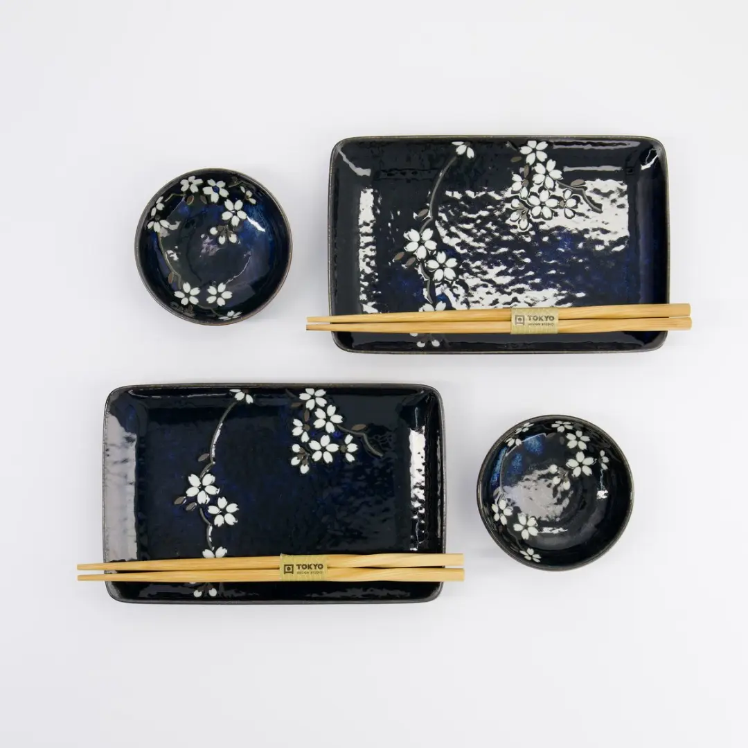Tokyo Design Studio Cobalt Blue Sakura Sushi Cadeauset 6-delig