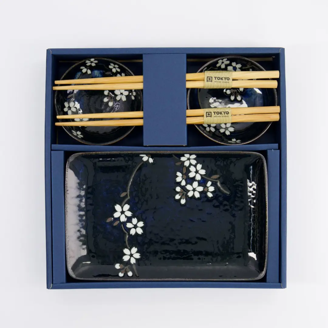 Tokyo Design Studio Cobalt Blue Sakura Sushi Cadeauset 6-delig - afbeelding 6 van 6