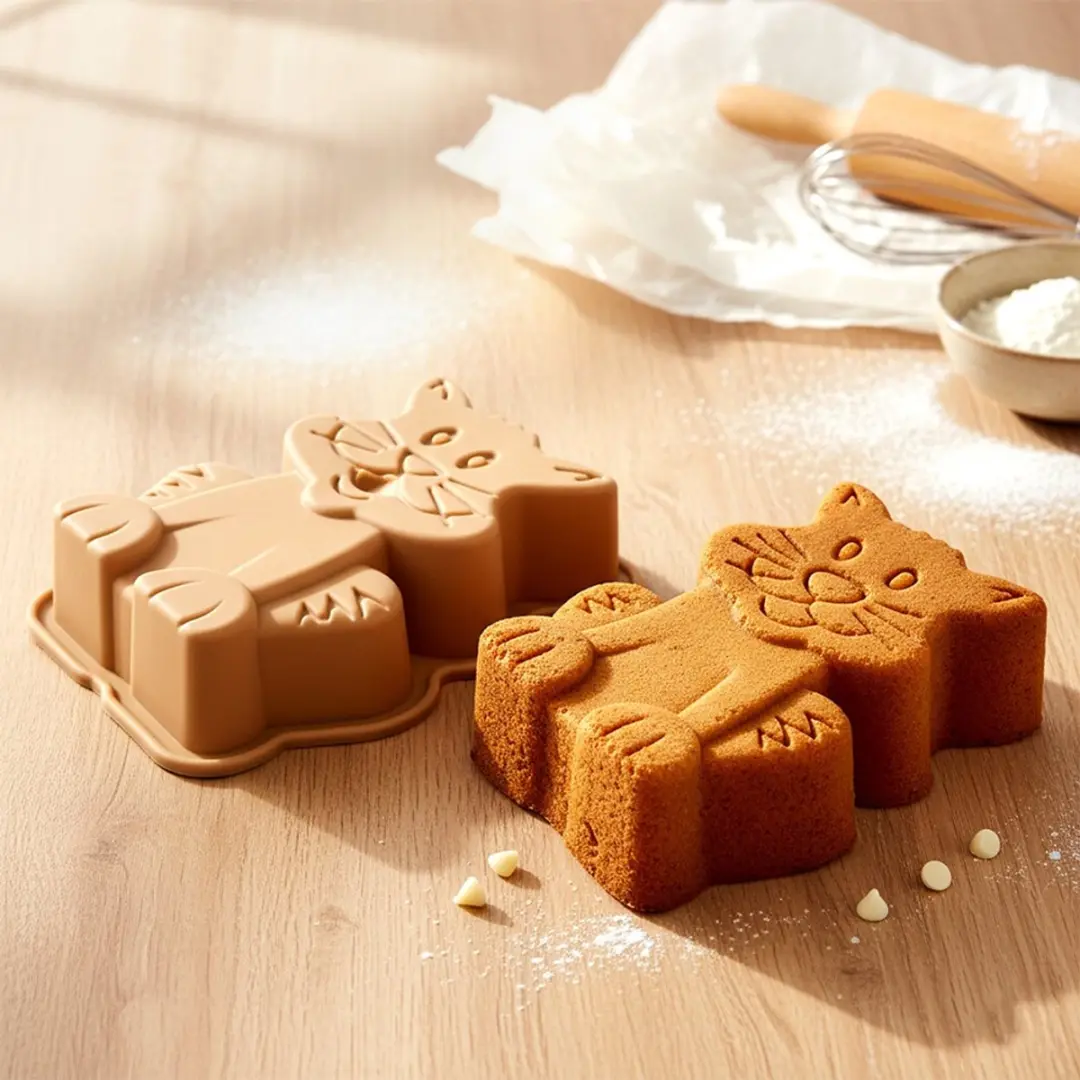 Orion Silicone Kat Bakvorm 20x16x4,5cm - Beige - afbeelding 6 van 6