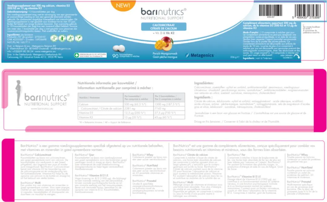 Metagenics BariNutrics Calciumcitraat Vit.D&Vit.K2 90 tabletten