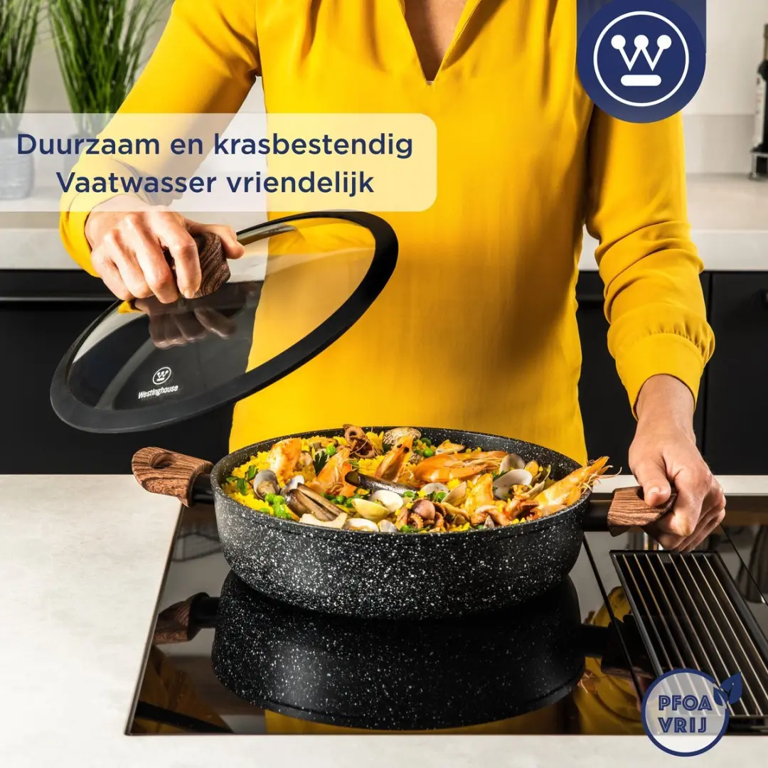 Westinghouse 3-delige Pannenset - Braadpan 24/28cm & Hapjespan 32cm - Inductie - Zwart Marmer