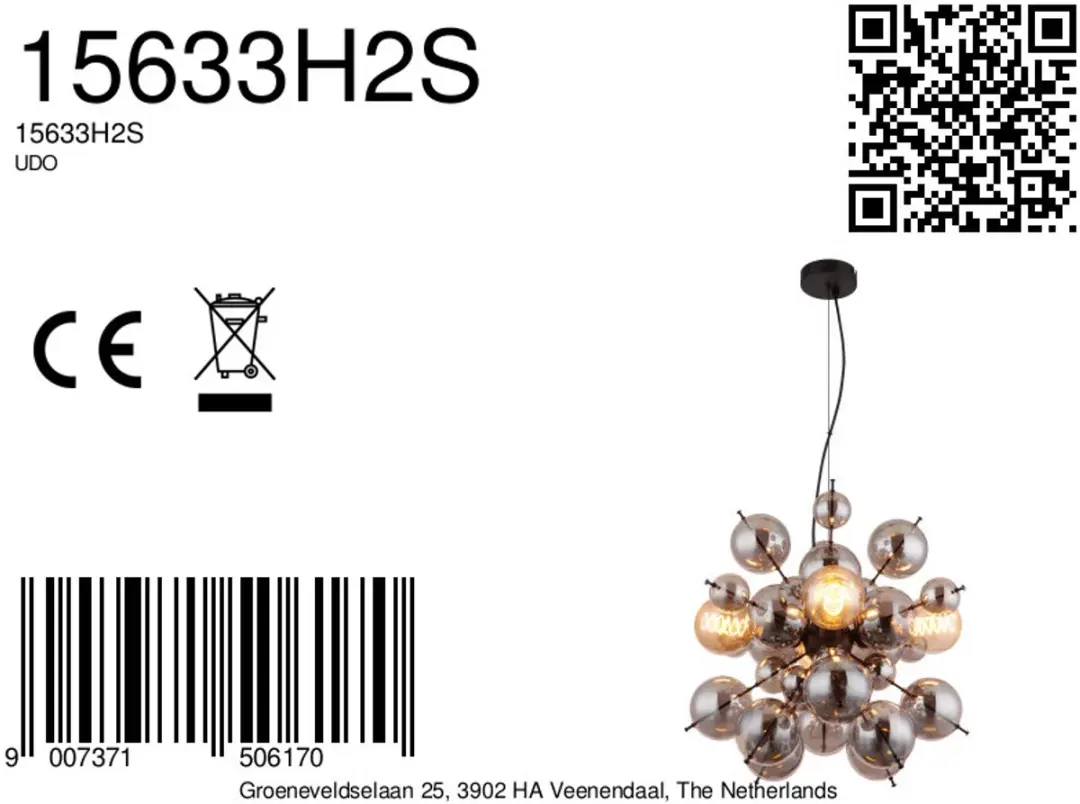 Globo UDO Hanglamp - 4x E27 - Ø52cm - Zwart - afbeelding 6 van 6