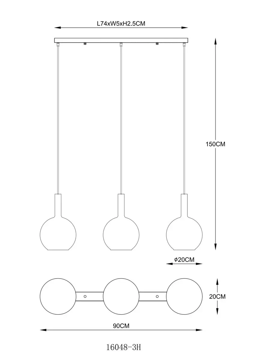 Globo Marinella Hanglamp - 3 Lichtpunten - Amberkleurig
