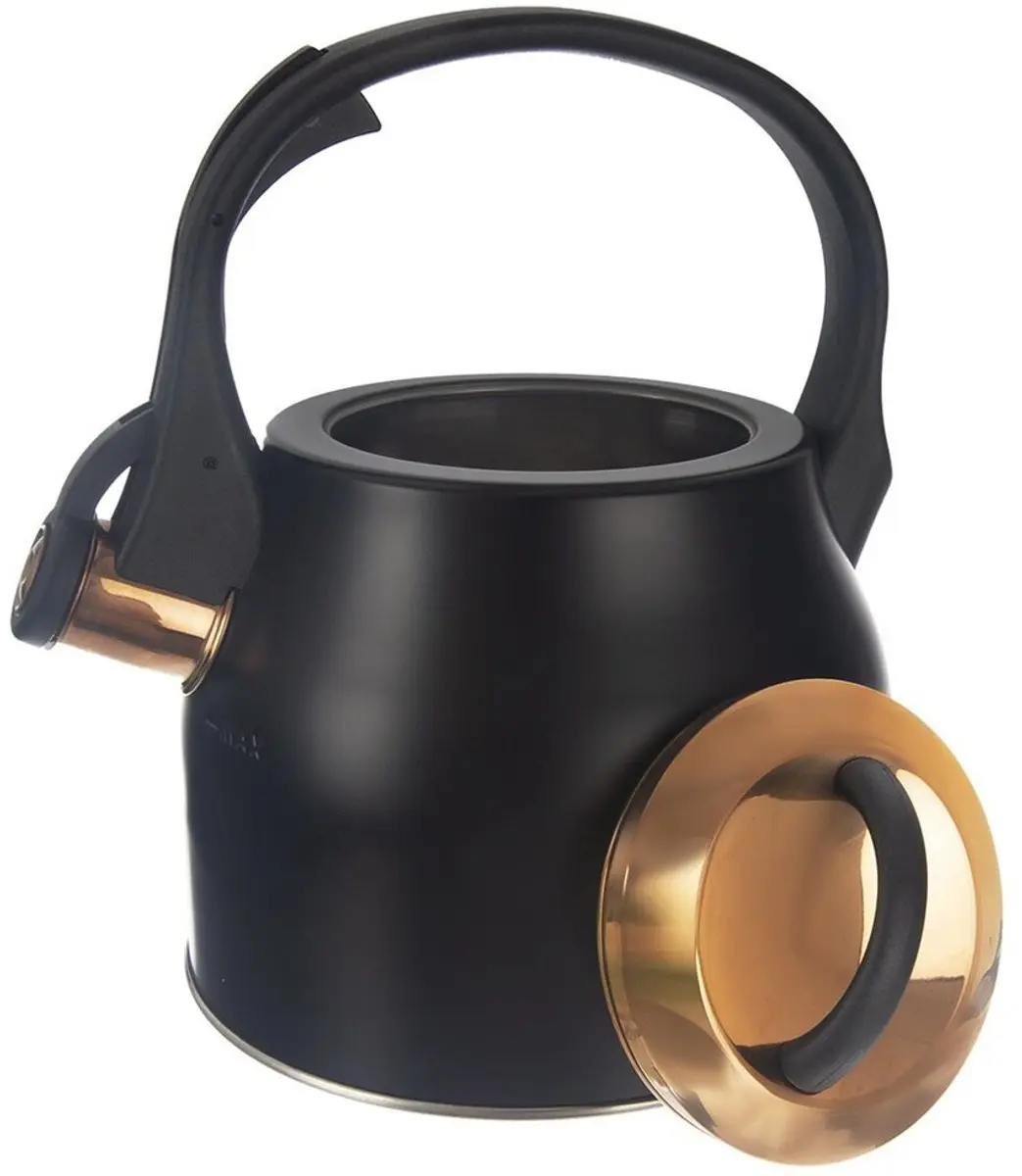Orion Stalen Fluitketel 3L - Mat Zwart/Goud - afbeelding 6 van 6