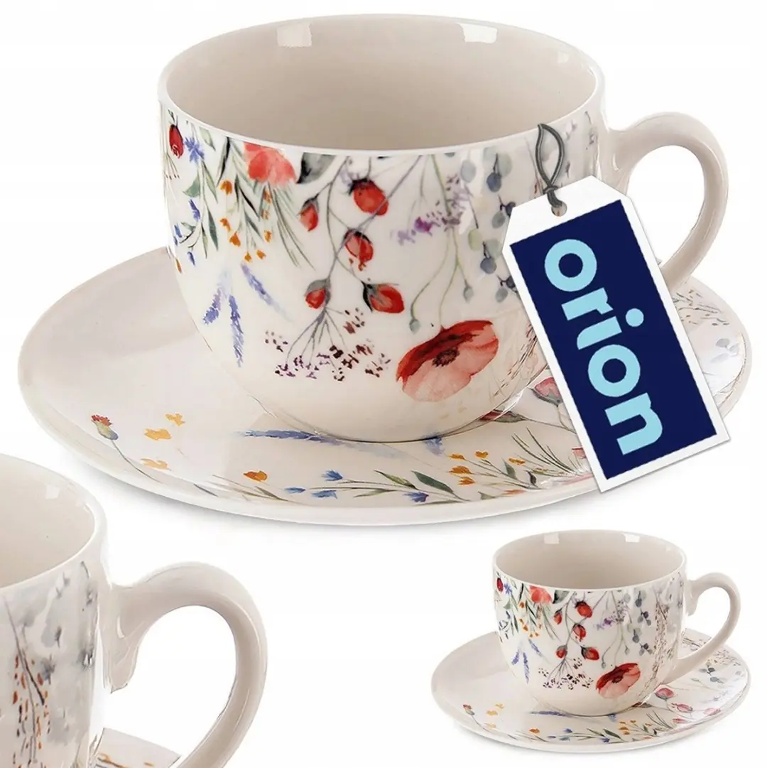 Orion Porseleinen Mok met Schotel 260ml Bloemen Klaprozen