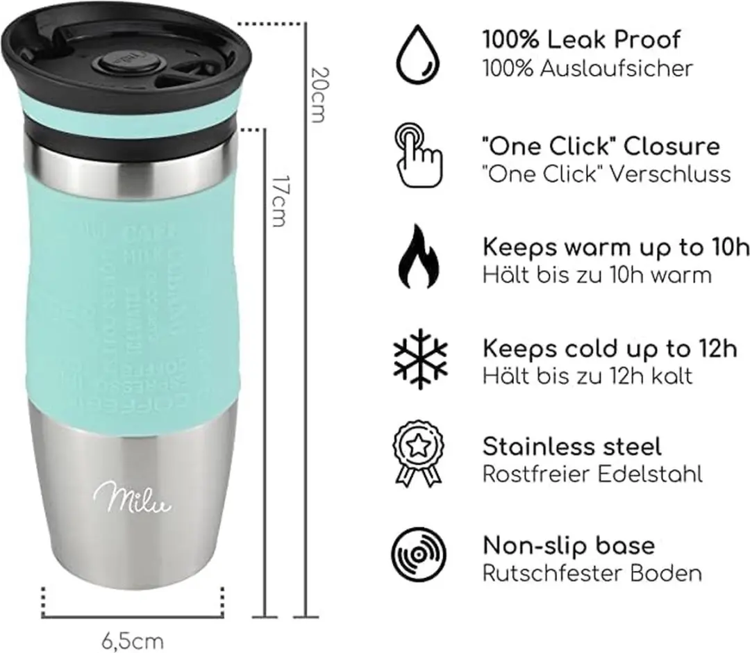 Milu Thermosbeker Roestvrij Staal 370ml - Lekvrij