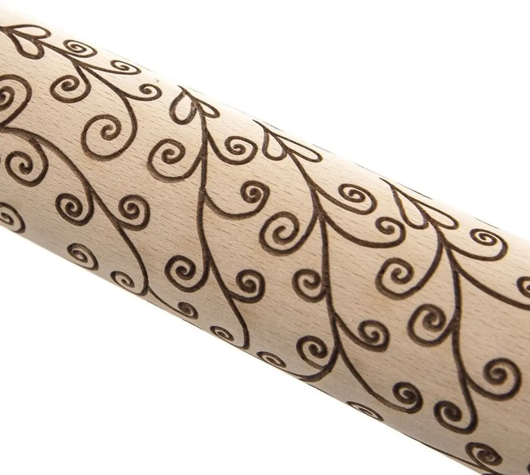 Orion Decoratieve Deegroller Hout 33cm - Draaibaar Bladvormig Patroon
