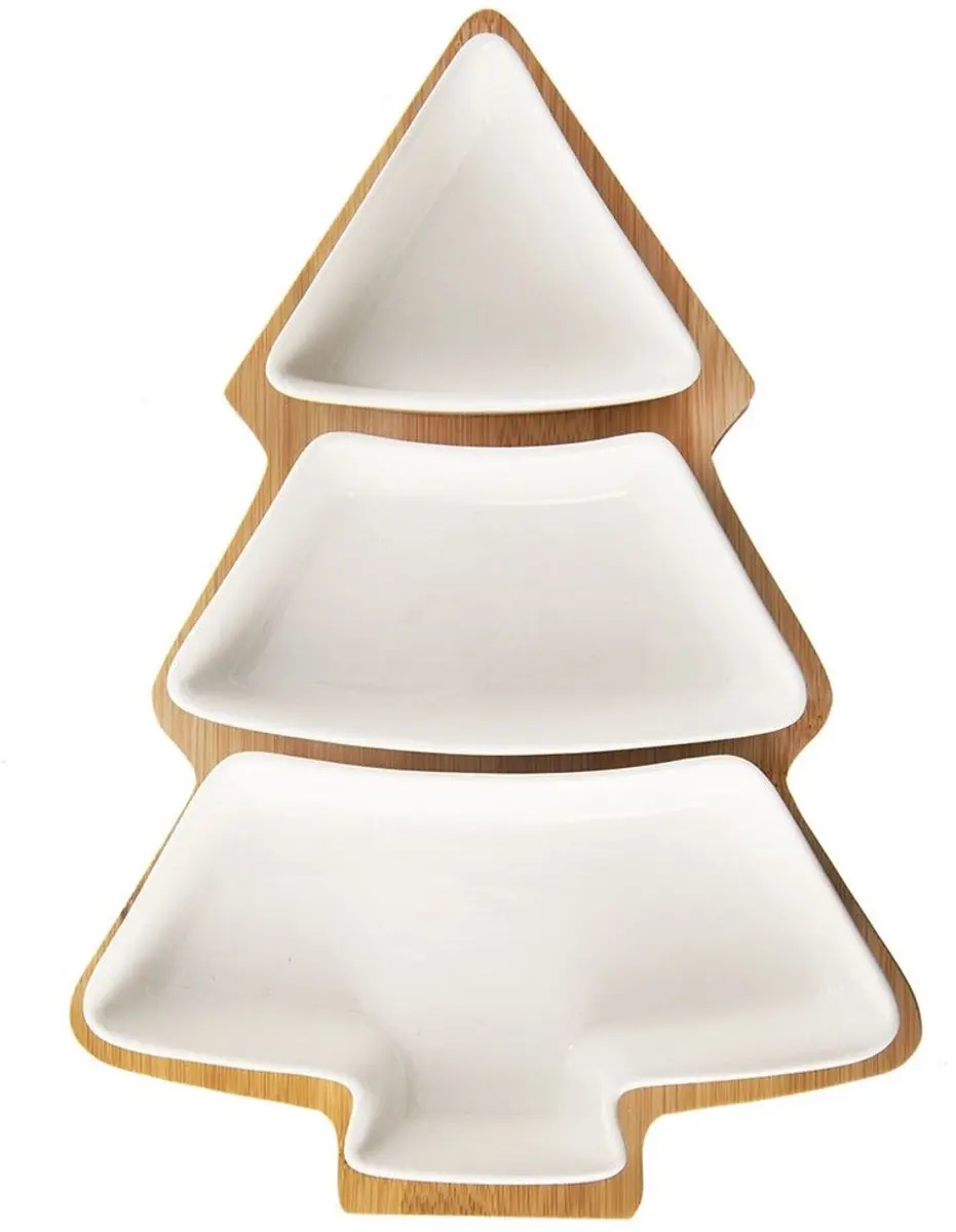 Orion Porseleinen Snackschalen 28cm - Wit - Bamboe Tray