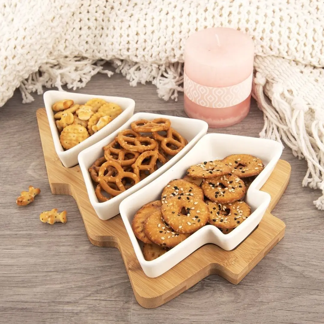 Orion Porseleinen Snackschalen 28cm - Wit - Bamboe Tray