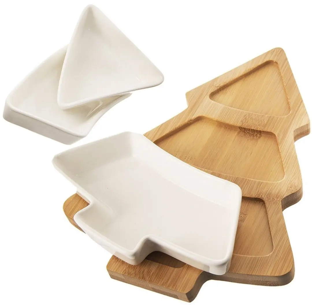 Orion Porseleinen Snackschalen 28cm - Wit - Bamboe Tray - afbeelding 6 van 6